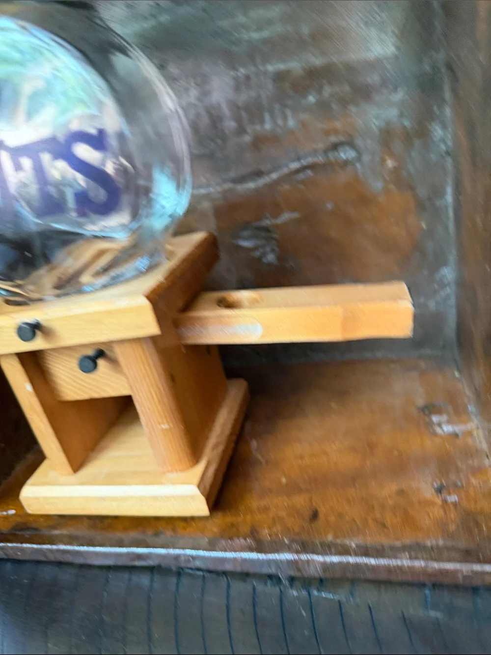 Vintage Wooden Nut Dispenser with Glass Globe - for peanuts or Pistachios